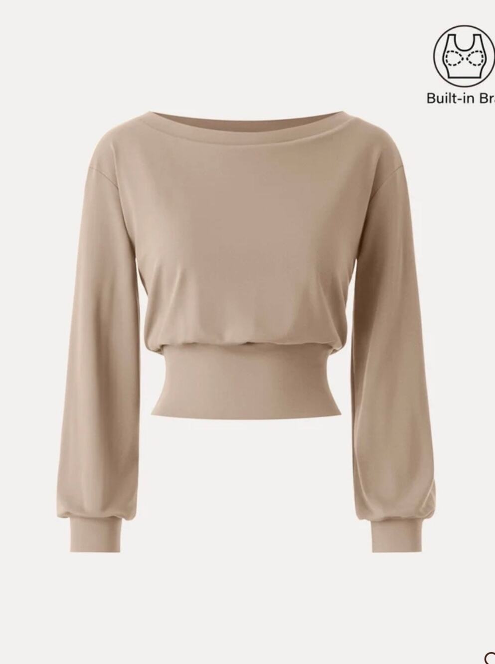 OGL Brown Long Sleeve Crop Top Size S Built-In Bra Casual NWT